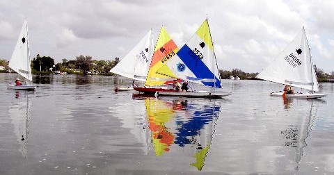 sailing on Feb. 20, 2013 - Sunfish in light winds.
